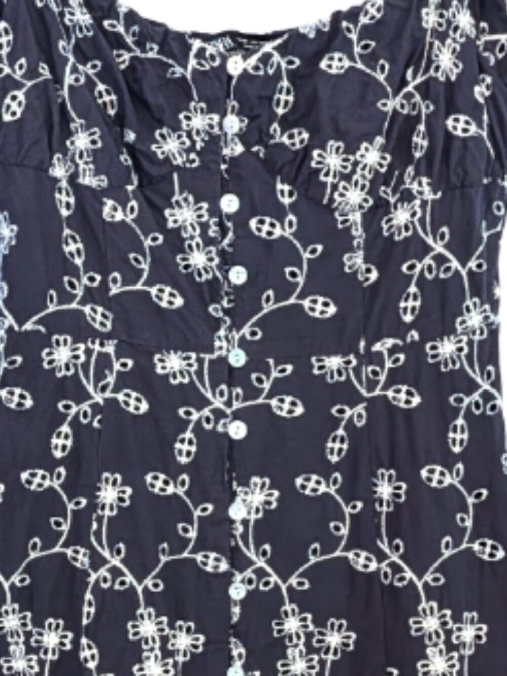 Zara | Cotton Embroidered Eyelet Midi Dress Navy & White | Size XS - Picture 7 of 12